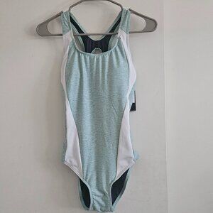 TYR Women's Maxfit Splice Swimsuit - Turquoise & White Size 8 New with Tag